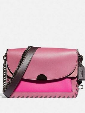 Coach Dreamer Colorblock Whipstitch Leather Chain Shoulder Bag Pink - EUC